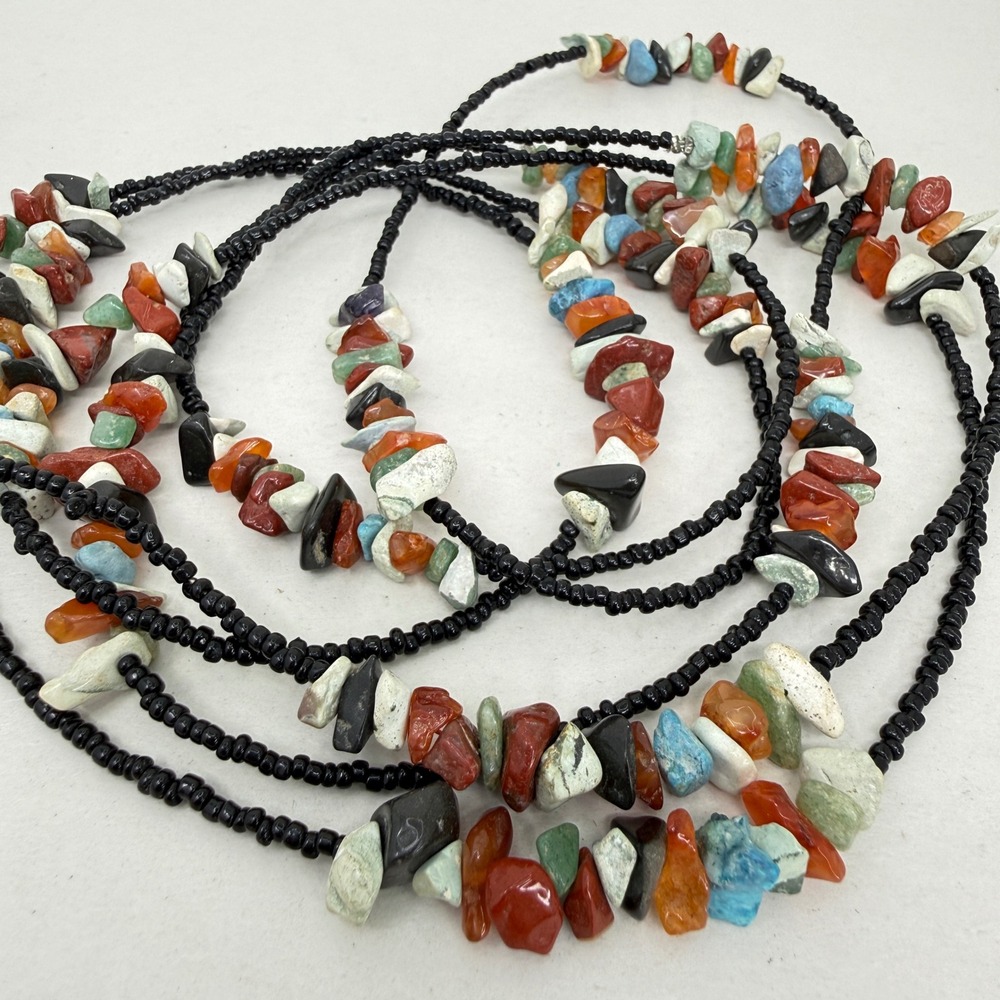 Gemstone Chip Seed‎ Bead Long Necklace Southwest 72" Long Western